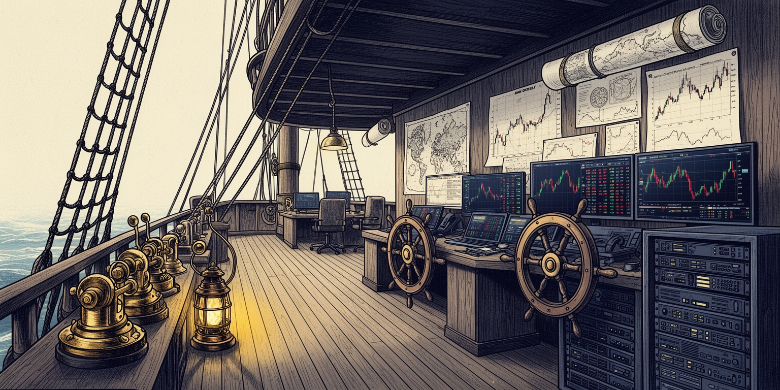 A ship's bridge that is also a trading floor